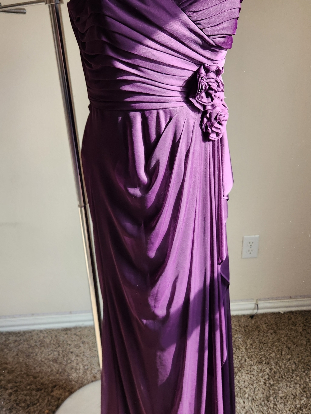 Camille La Vie Purple Strapless Ruched Evening Gown